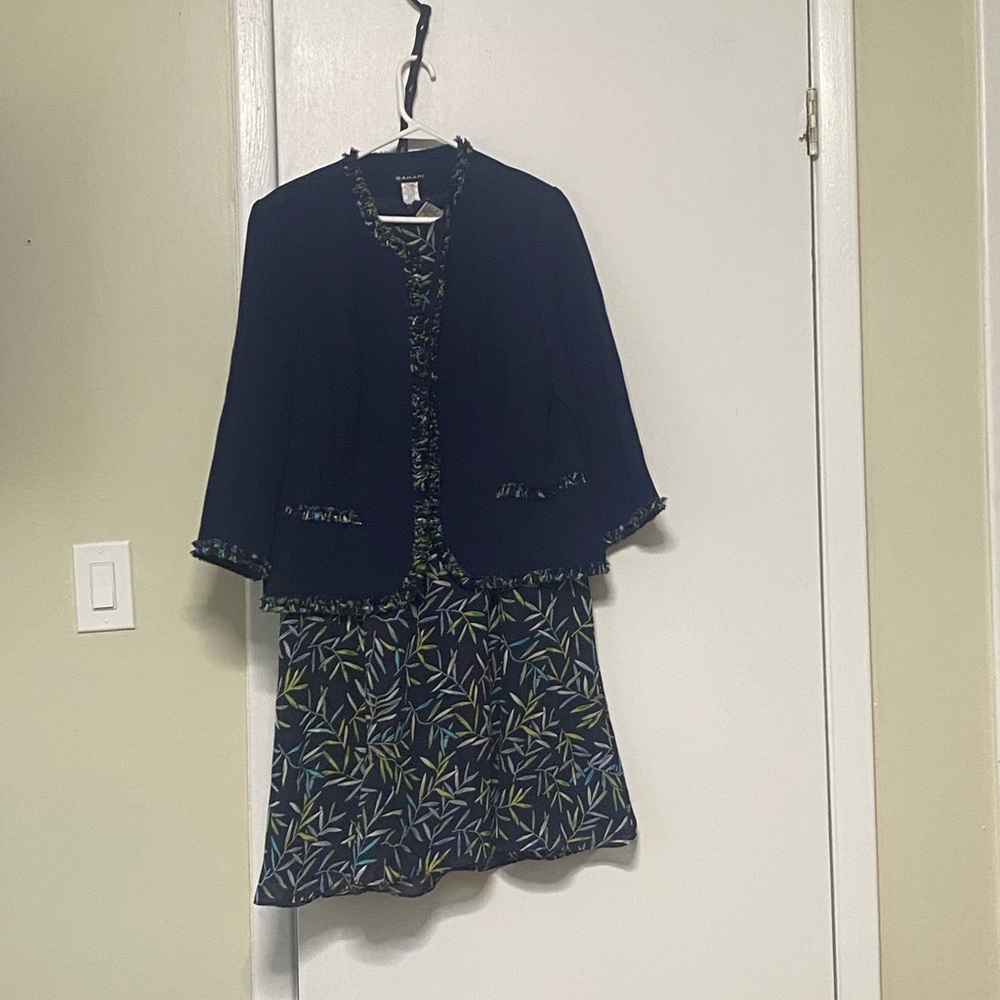 Bahari Black Dress with Leaf Pattern and Jacket